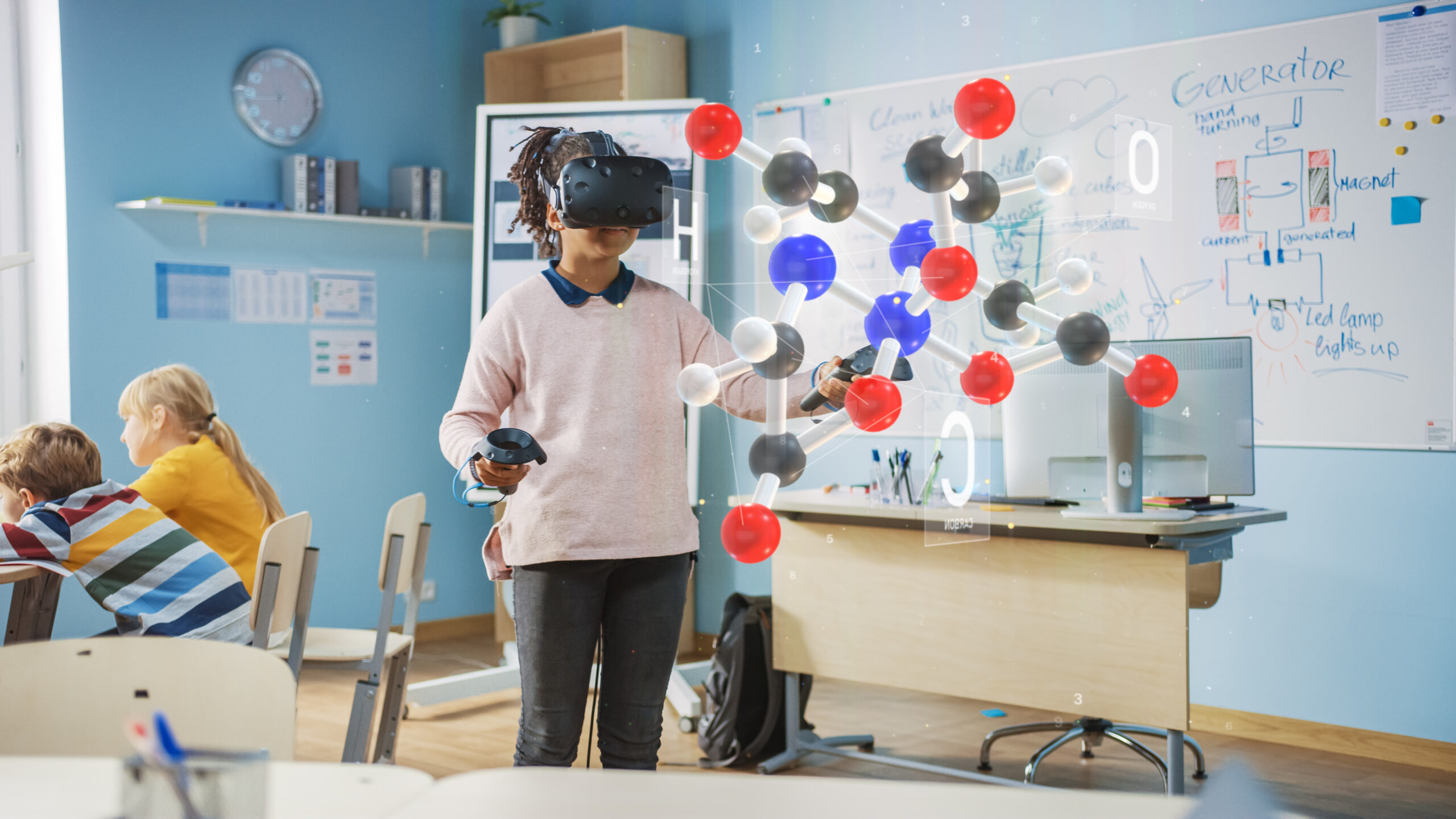 Student using virtual reality to learn science.